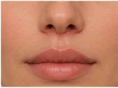 Planejamento ilustrativo da cicatriz posicionada junto à base do nariz no Lip Lift.